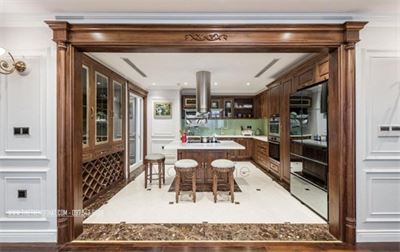 Thi công tủ bếp gỗ căn hộ Duplex Mandarin Garden