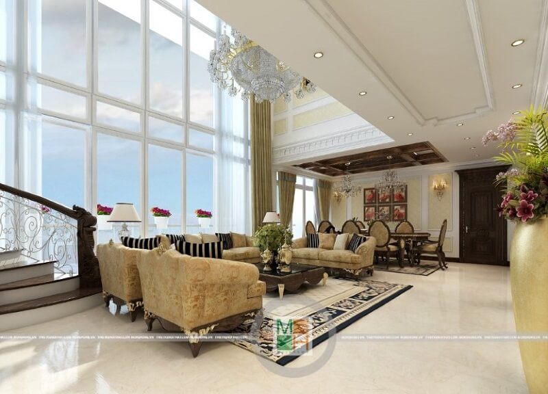 Mẫu thiết kế chung cư sang trọng đã kết hợp màu sắc và ánh sáng với nhau, tạo ra một sự tương phản nhất định và nổi bật lên phong cách của gia chủ bằng cách sử dụng màu sắc đồng bộ.